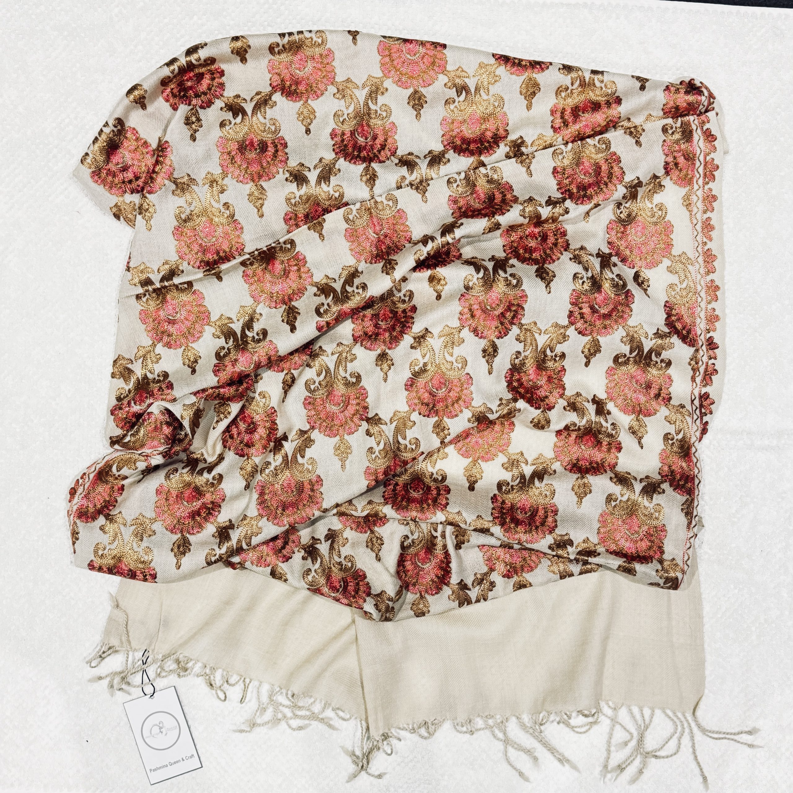 Cream Embroidery stole shawl