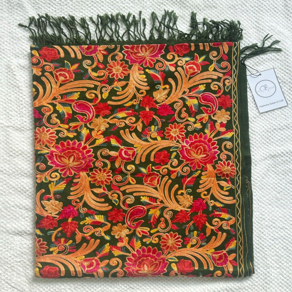 green embroidery stole green embroidery stole