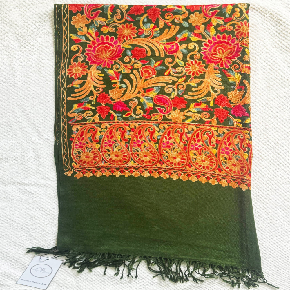 green embroidery stole shawl green embroidery stole shawl